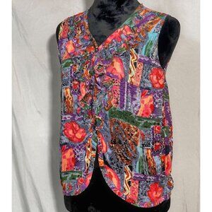 Urban Oasis Tropical Print Sleveless Shirt, Ruffled, Size Medium